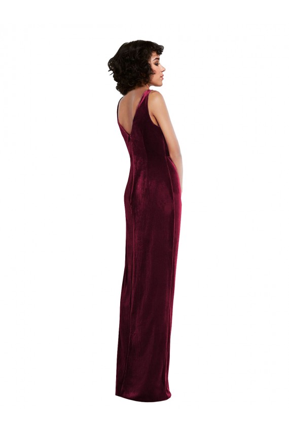 Stretch Velvet Long V-Neck Sheath Semi Formal Evening Dress / Prom Dress / Bridesmaid Dress Plymouth