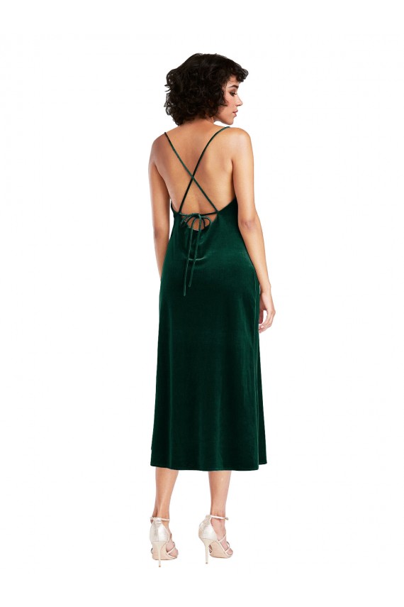 Stretch Velvet Criss Cross Open Back Midi Length Cowl Neck Sheath Black Tie Evening Gown / Prom Dress / Bridesmaid Dress Plymouth