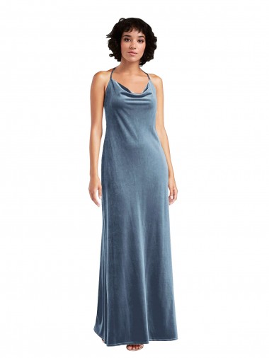 Stretch Velvet V-Back Long Cowl Neck Sheath Bridesmaid Dress / Evening Dress Plymouth