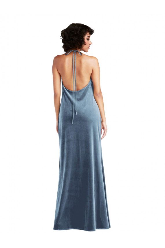 Stretch Velvet V-Back Long Cowl Neck Sheath Bridesmaid Dress / Evening Dress Plymouth