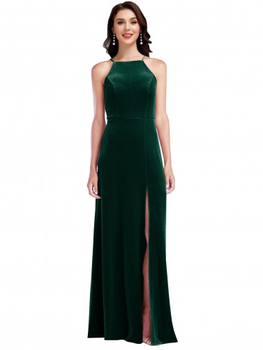Stretch Velvet Long Halter Neck A-Line Semi Formal Evening Dress / Prom Dress / Bridesmaid Dress Plymouth