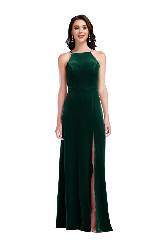 Stretch Velvet Long Halter Neck A-Line Semi Formal Evening Dress / Prom Dress / Bridesmaid Dress Plymouth