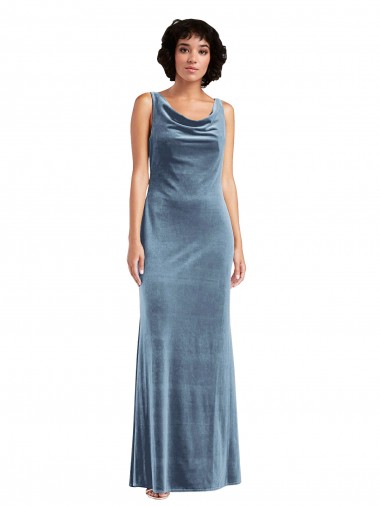 Stretch Velvet V-Back Long Cowl Neck Sheath Evening Dress / Bridesmaid Dress Plymouth