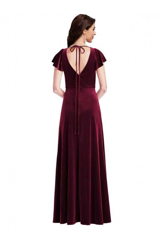 Stretch Velvet Long V-Neck A-Line Semi Formal Evening Dress / Prom Dress / Bridesmaid Dress Plymouth
