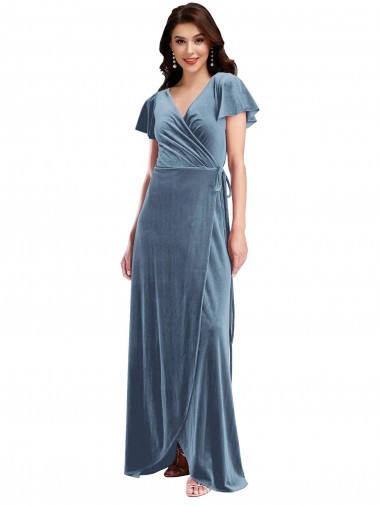 Stretch Velvet Long V-Neck A-Line Black Tie Evening Gown / Prom Dress / Bridesmaid Dress Plymouth