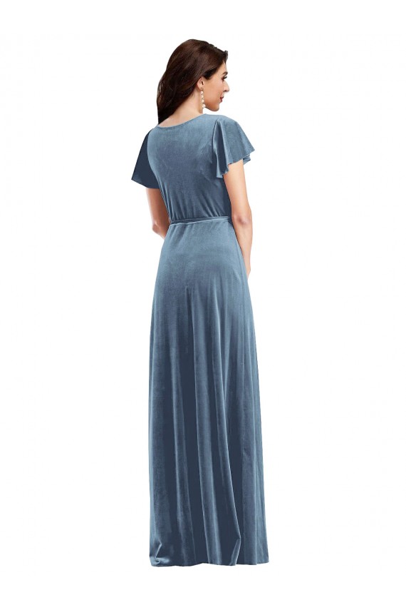 Stretch Velvet Long V-Neck A-Line Black Tie Evening Gown / Prom Dress / Bridesmaid Dress Plymouth