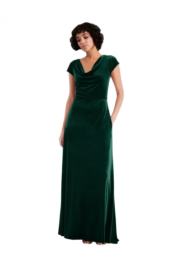 Stretch Velvet Long Cowl Neck A-Line Black Tie Evening Gown / Prom Dress / Bridesmaid Dress Plymouth