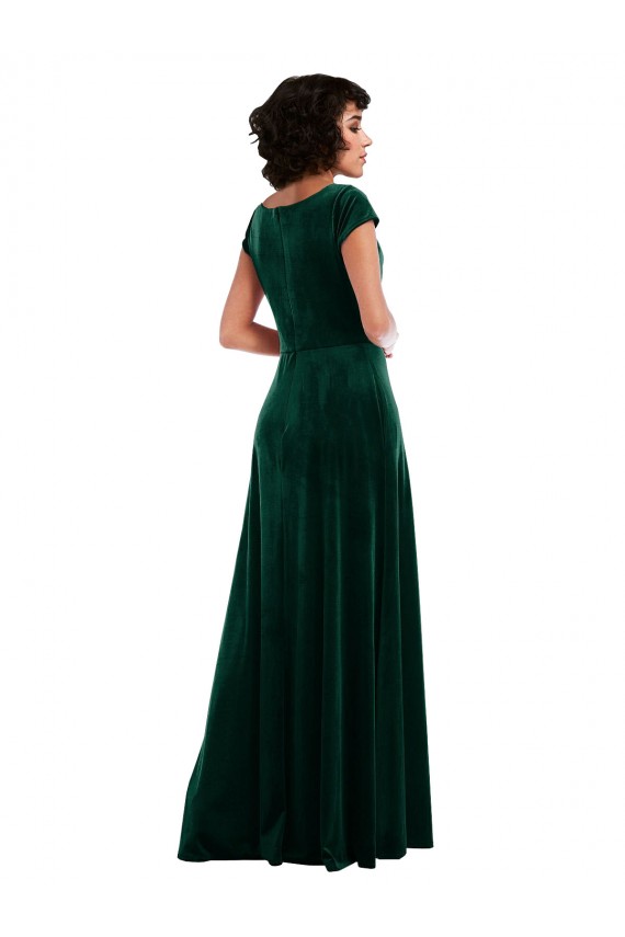 Stretch Velvet Long Cowl Neck A-Line Black Tie Evening Gown / Prom Dress / Bridesmaid Dress Plymouth