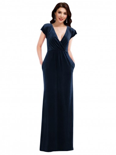 Stretch Velvet Long V-Neck A-Line Formal Dress / Bridesmaid Dress Plymouth