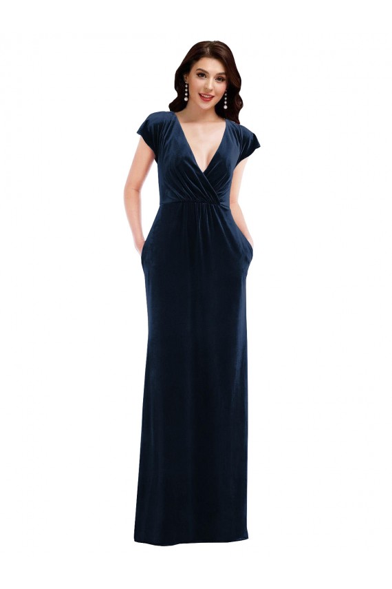 Stretch Velvet Long V-Neck A-Line Formal Dress / Bridesmaid Dress Plymouth