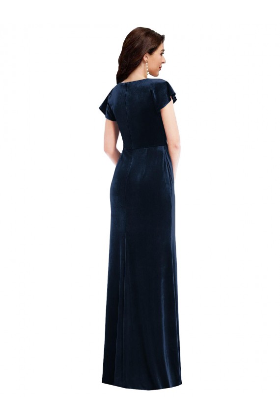 Stretch Velvet Long V-Neck A-Line Formal Dress / Bridesmaid Dress Plymouth