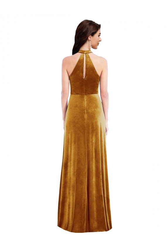 Stretch Velvet Keyhole Back Long Halter Neck Trumpet Semi Formal Evening Dress / Prom Dress / Bridesmaid Dress Plymouth