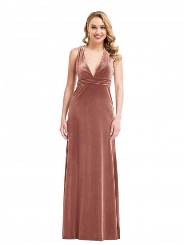 Stretch Velvet Criss Cross Open Back Long V-Neck A-Line Bridesmaid Dress / Evening Dress Plymouth