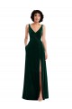 Stretch Velvet V-Back Long V-Neck Dark Green A-Line Bridesmaid Dress / Evening Dress Plymouth
