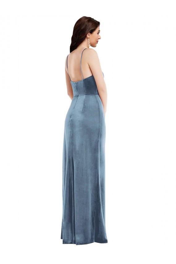 Stretch Velvet Low Back Long Spaghetti Straps Trumpet Formal Evening Gown / Prom Dress / Bridesmaid Dress Plymouth