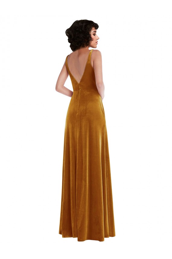 Stretch Velvet V-Back Long V-Neck Trumpet Semi Formal Evening Dress / Prom Dress / Bridesmaid Dress Plymouth