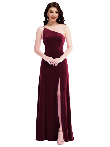 Stretch Velvet Long One Shoulder Trumpet Black Tie Evening Dress / Prom Dress / Bridesmaid Dress Plymouth