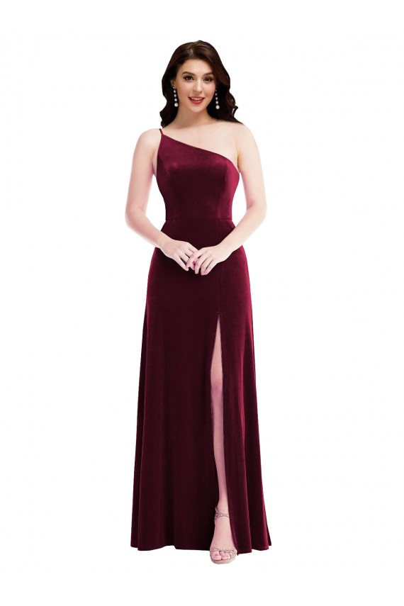 Stretch Velvet Long One Shoulder Trumpet Black Tie Evening Dress / Prom Dress / Bridesmaid Dress Plymouth