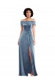 Stretch Velvet Long Off the Shoulder Dusty Blue A-Line Semi Formal Evening Dress / Prom Dress / Bridesmaid Dress Plymouth