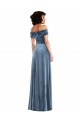Stretch Velvet Long Off the Shoulder Dusty Blue A-Line Semi Formal Evening Dress / Prom Dress / Bridesmaid Dress Plymouth