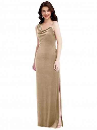 Stretch Velvet Long One Shoulder Champagne Sheath Black Tie Evening Gown / Prom Dress / Bridesmaid Dress Plymouth