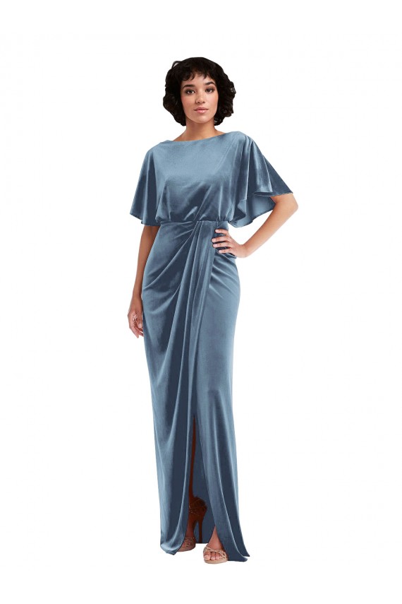 Stretch Velvet Open Back Long Sheath Semi Formal Evening Dress / Prom Dress / Bridesmaid Dress Plymouth