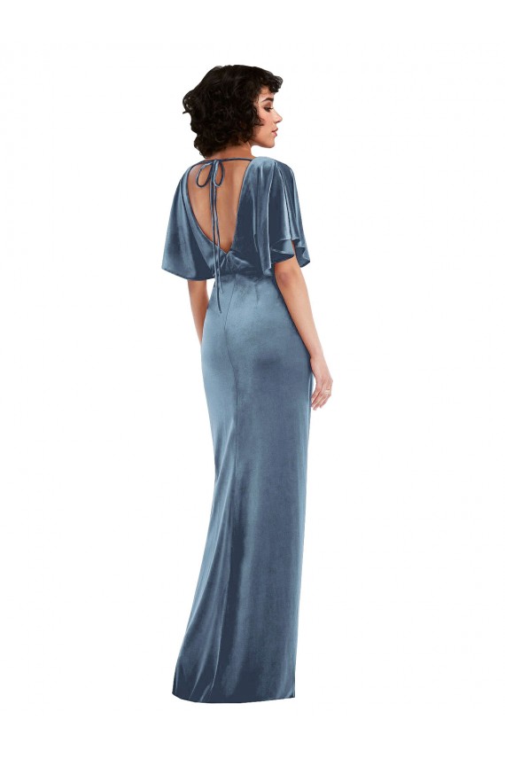 Stretch Velvet Open Back Long Sheath Semi Formal Evening Dress / Prom Dress / Bridesmaid Dress Plymouth