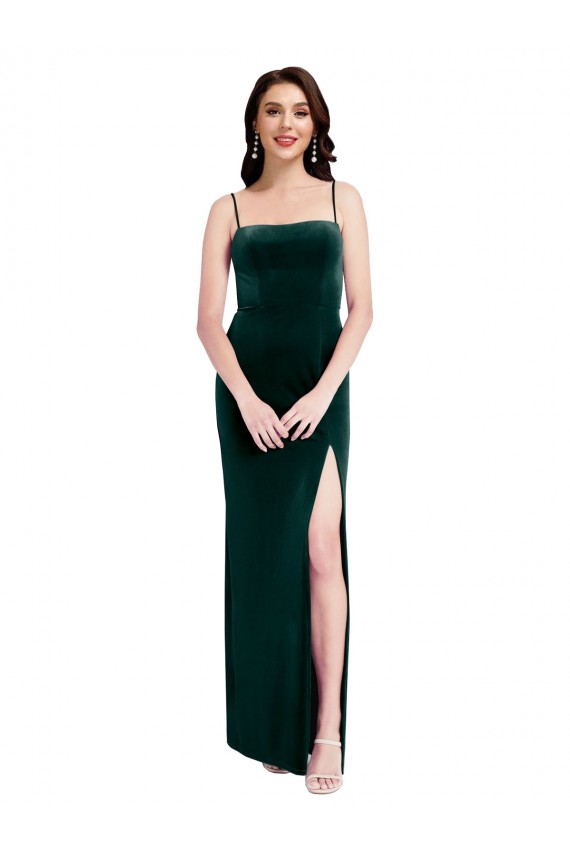 Stretch Velvet Low Back Long Spaghetti Straps Sheath Prom Dress / Bridesmaid Dress Plymouth