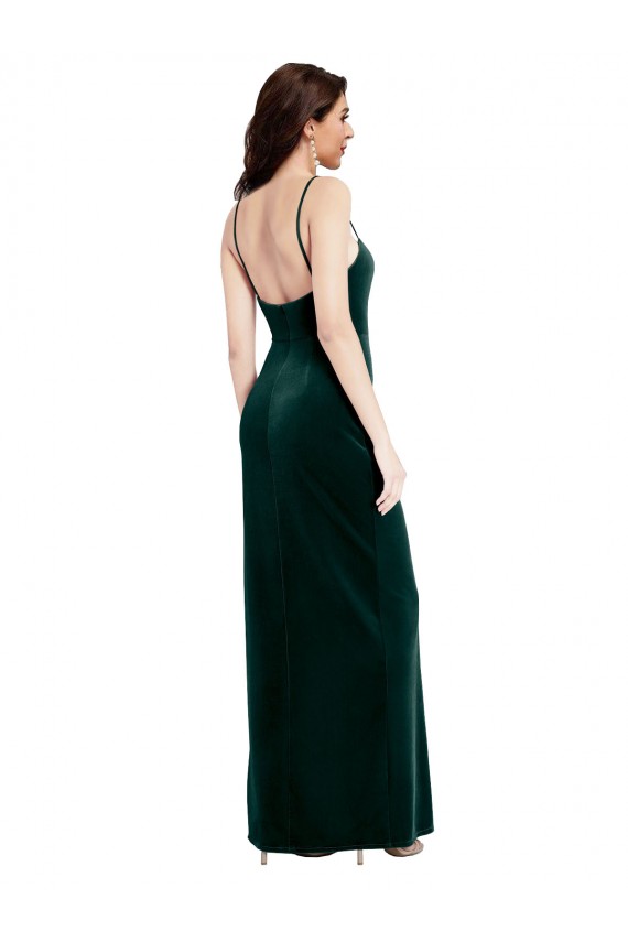 Stretch Velvet Low Back Long Spaghetti Straps Sheath Prom Dress / Bridesmaid Dress Plymouth