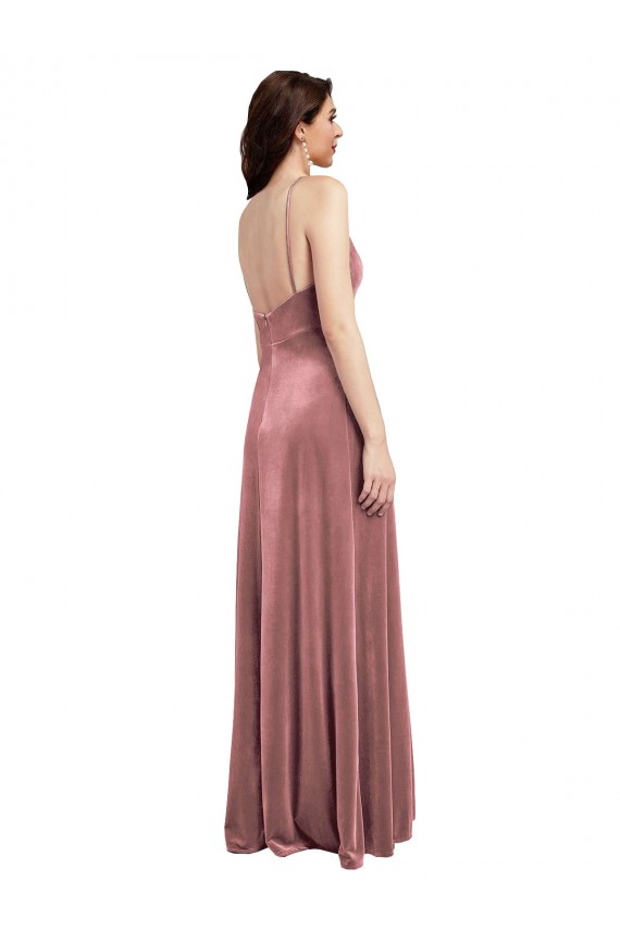 Stretch Velvet Low Back Long V-Neck Cinnamon Rose A-Line Formal Evening Gown / Prom Dress / Bridesmaid Dress Plymouth