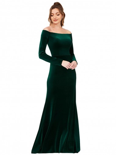 Stretch Velvet Long Off the Shoulder Sheath Formal Evening Gown / Prom Dress / Bridesmaid Dress Plymouth