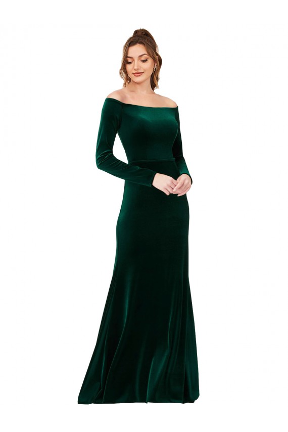 Stretch Velvet Long Off the Shoulder Sheath Formal Evening Gown / Prom Dress / Bridesmaid Dress Plymouth