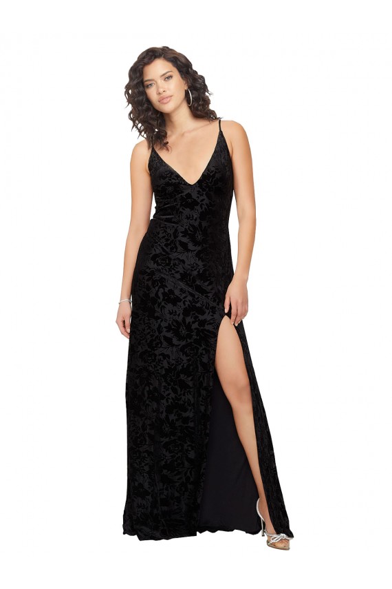 Floral Velvet & Stretch Velvet Open Back Long V-Neck Sheath Bridesmaid Dress Plymouth
