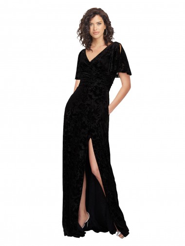 Floral Velvet & Stretch Velvet V-Back Long V-Neck A-Line Bridesmaid Dress Plymouth