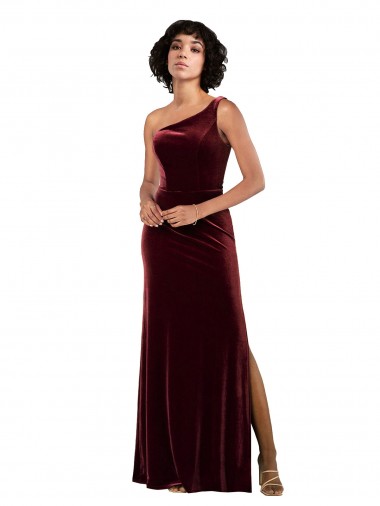 Stretch Velvet Long One Shoulder Column Formal Evening Gown / Prom Dress / Bridesmaid Dress Plymouth