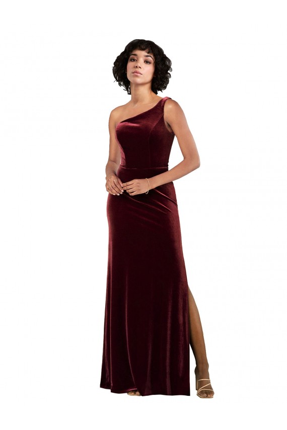 Stretch Velvet Long One Shoulder Column Formal Evening Gown / Prom Dress / Bridesmaid Dress Plymouth