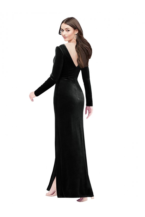 Stretch Velvet V-Back Long V-Neck Column Formal Evening Gown / Prom Dress / Bridesmaid Dress Plymouth