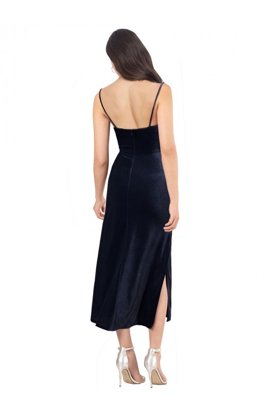 Stretch Velvet Low Back Midi Length Cowl Neck Column Formal Evening Gown / Prom Dress / Bridesmaid Dress Plymouth