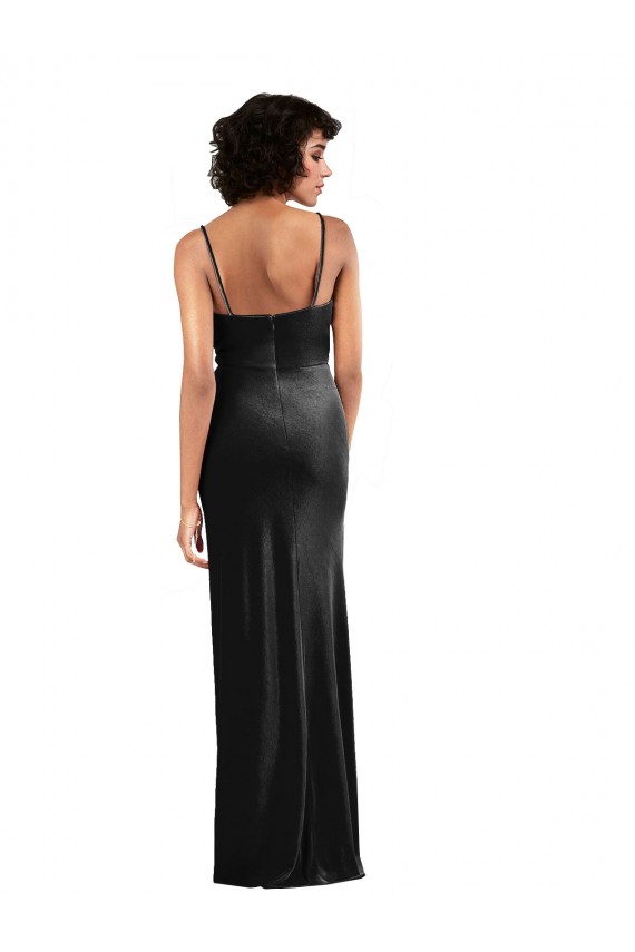 Stretch Velvet Low Back Long Cowl Neck Column Black Tie Evening Gown / Prom Dress / Bridesmaid Dress Plymouth