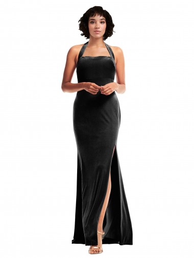 Stretch Velvet Low Back Long Halter Neck Mermaid Formal Evening Gown / Prom Dress / Bridesmaid Dress Plymouth