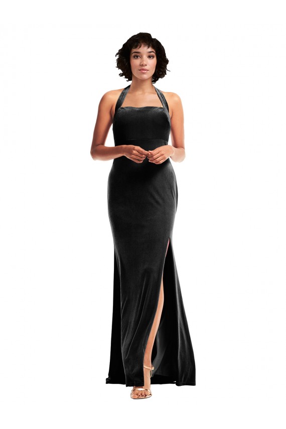 Stretch Velvet Low Back Long Halter Neck Mermaid Formal Evening Gown / Prom Dress / Bridesmaid Dress Plymouth