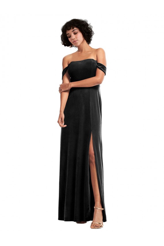 Stretch Velvet Long Off the Shoulder Black A-Line Formal Evening Gown / Prom Dress / Bridesmaid Dress Plymouth