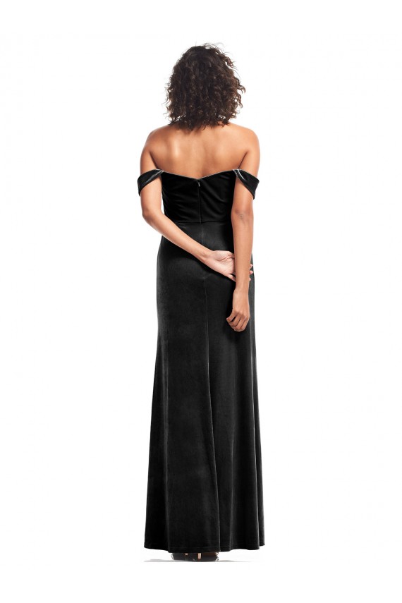 Stretch Velvet Long Off the Shoulder Black A-Line Formal Evening Gown / Prom Dress / Bridesmaid Dress Plymouth