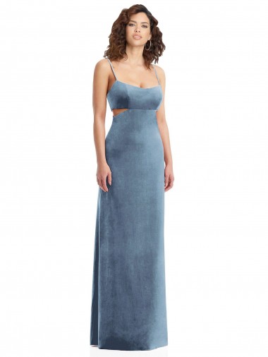 Stretch Velvet Low Back Long Square Neck Sheath Formal Evening Gown / Prom Dress / Bridesmaid Dress Plymouth