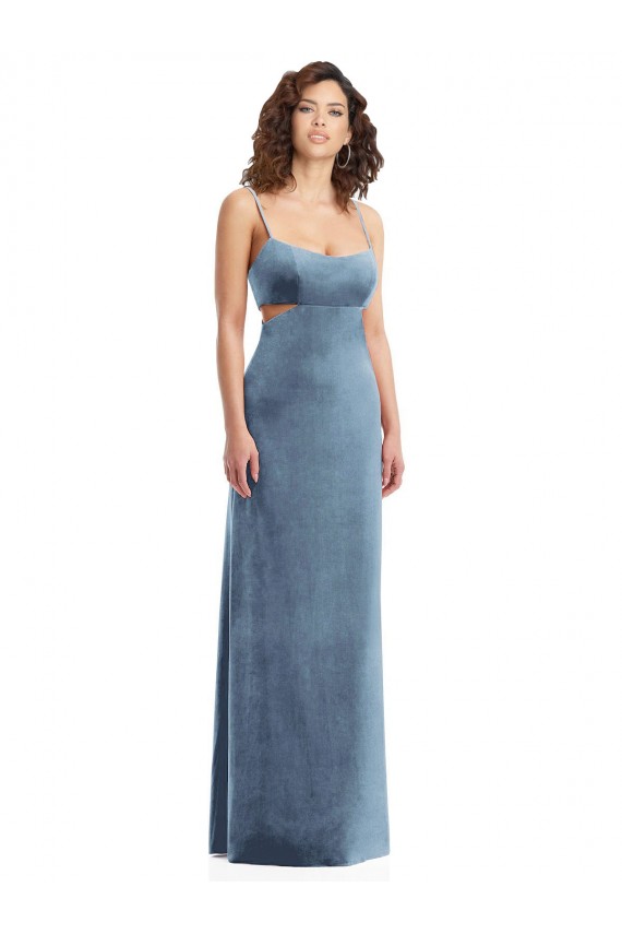 Stretch Velvet Low Back Long Square Neck Sheath Formal Evening Gown / Prom Dress / Bridesmaid Dress Plymouth