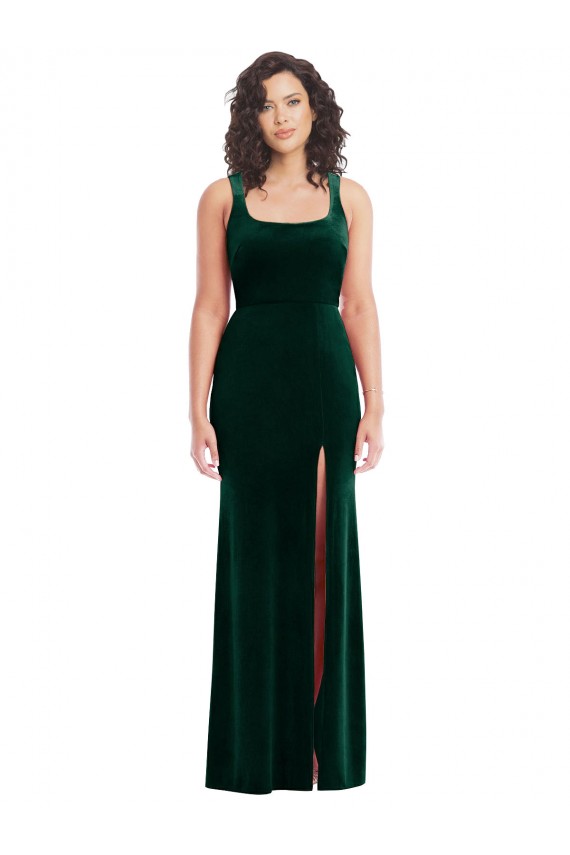 Stretch Velvet Long Square Neck Trumpet Semi Formal Evening Dress / Prom Dress / Bridesmaid Dress Plymouth