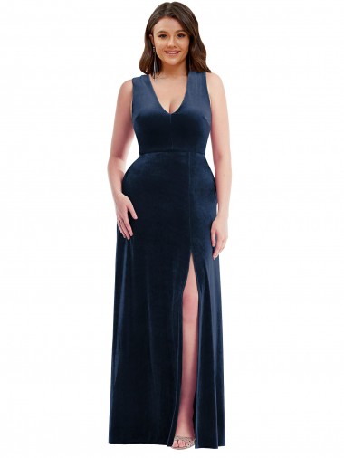 Stretch Velvet Long V-Neck Sheath Formal Plus Size Evening Gown / Prom Dress / Bridesmaid Dress Plymouth