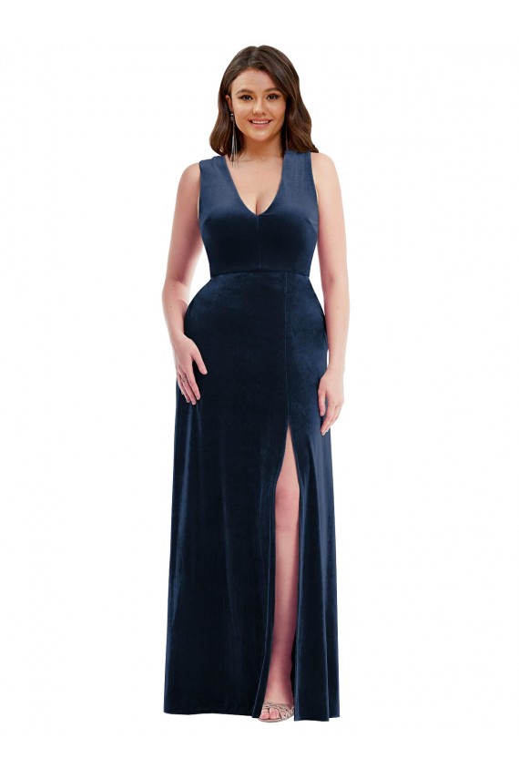 Stretch Velvet Long V-Neck Sheath Formal Plus Size Evening Gown / Prom Dress / Bridesmaid Dress Plymouth
