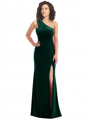 Stretch Velvet Long One Shoulder Trumpet Black Tie Prom Dress / Bridesmaid Dress Plymouth