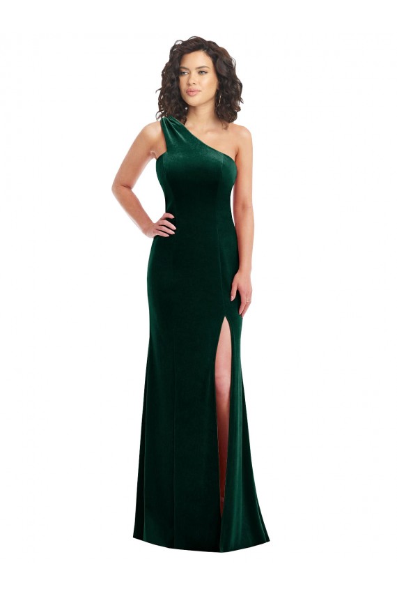 Stretch Velvet Long One Shoulder Trumpet Black Tie Prom Dress / Bridesmaid Dress Plymouth